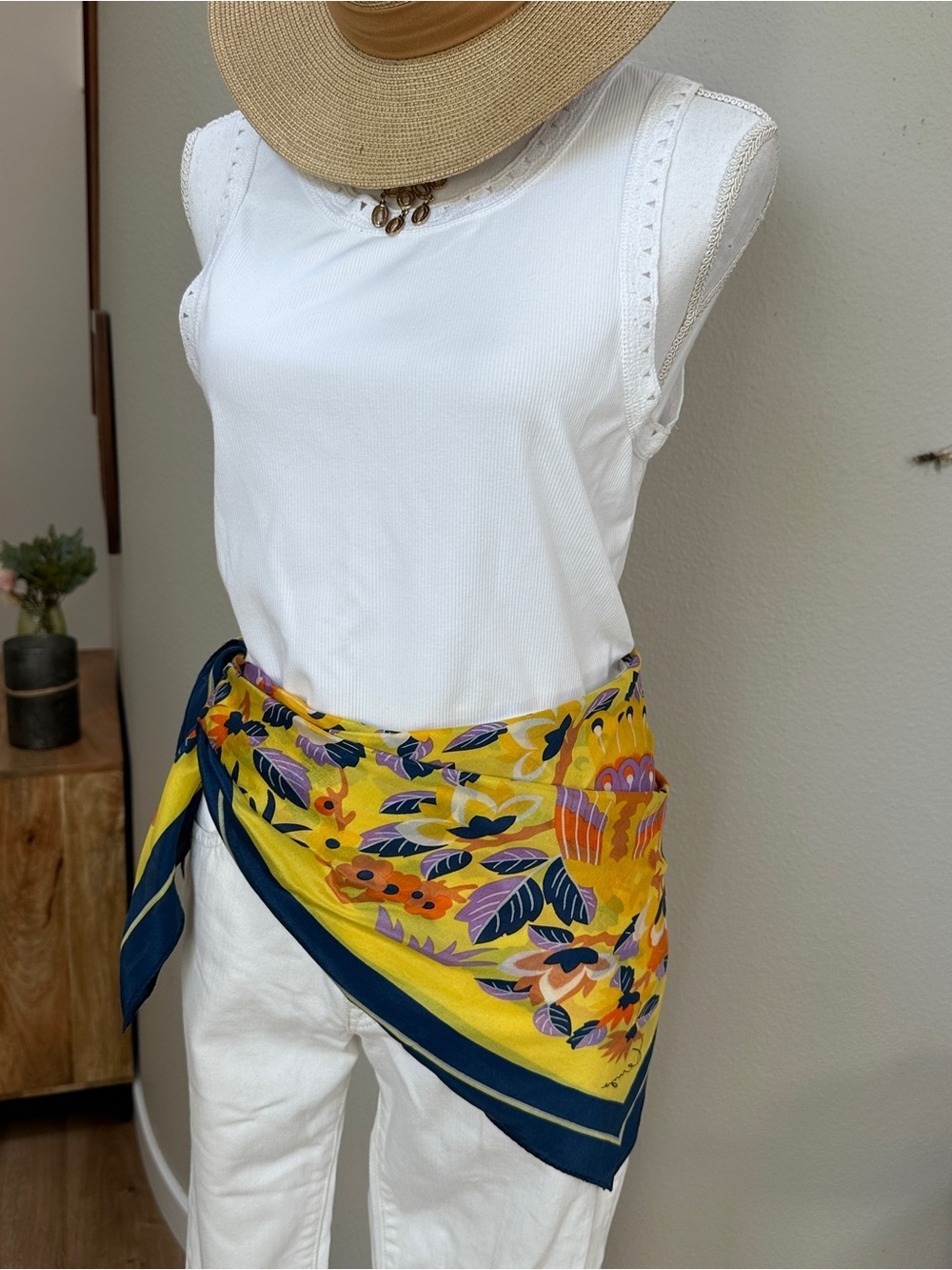 Vintage KenzoTakada Colorful bird and Floral Design Silk Scarf 33x33”